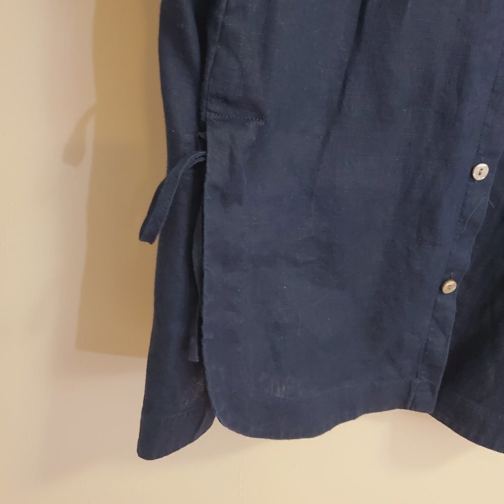 J. Jill Love Linen Button Down Side Tie Tunic Top Dark Navy Blue womens Sz XS - Picture 8 of 13